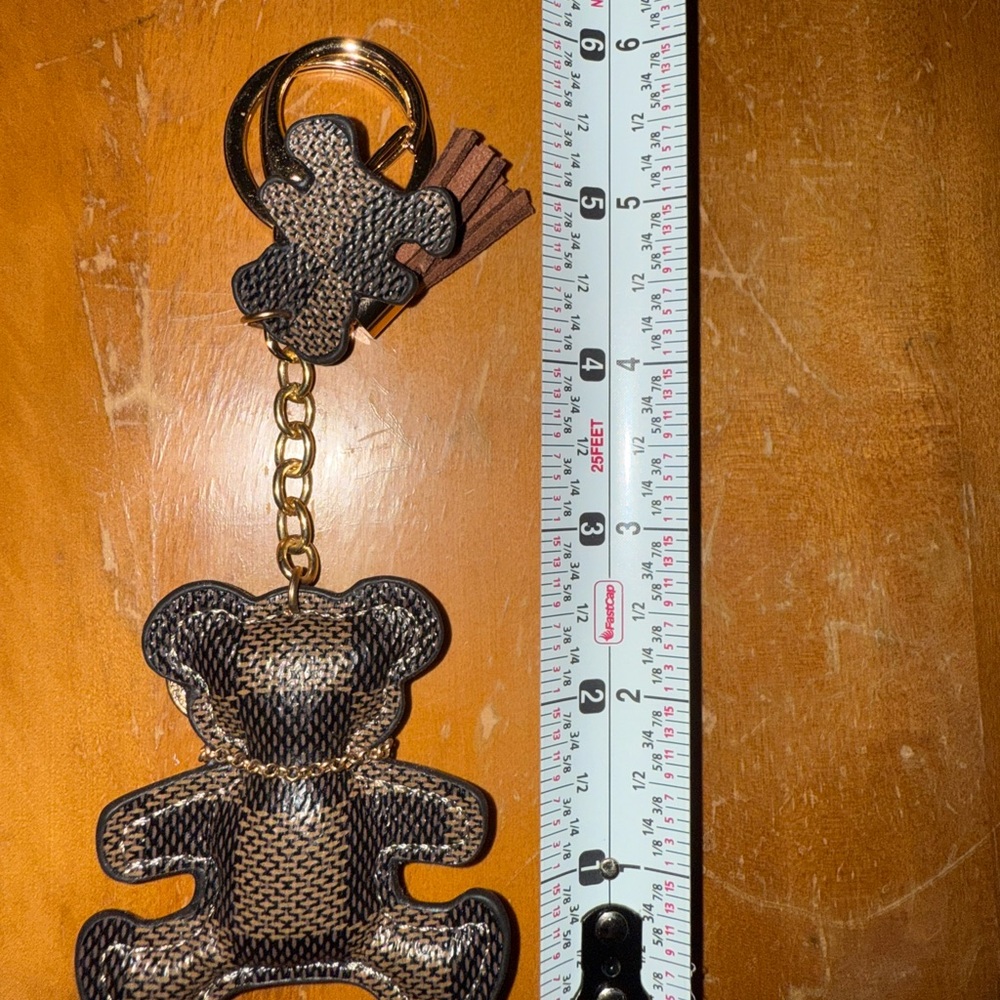 Brown Teddy Bear Damier Ebene Inspired Keychain Bag Charm NWOT